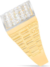 Load image into Gallery viewer, 10k Yellow Gold 12mm Two-Tone Railroad Pave CZ Cluster Square Ring, Sizes 5-11
