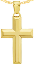 Load image into Gallery viewer, 14k Yellow Gold 1.1&quot; Beveled Cross Charm Pendant with optional Adjustable Chain Necklace
