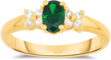 Load image into Gallery viewer, 10k Yellow Gold 6mm Birthstone Mini Oval Gemstone CZ Ring, Size 4-10
