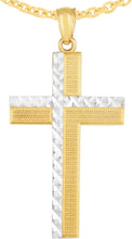 Load image into Gallery viewer, 14k Yellow Gold 1.1&quot; Offset Layer Cross Charm Pendant with optional Adjustable Chain Necklace

