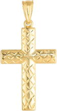 Load image into Gallery viewer, 14k Yellow Gold 0.9" Reversible Diamond Cut &amp; Polished Cross Charm Pendant with optional Adjustable Chain Necklace
