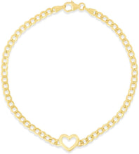 Load image into Gallery viewer, 14k Yellow Gold 3.4mm Lite Polished Heart Curb Charm Bracelet, 7 Inch

