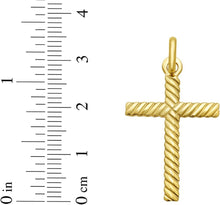 Load image into Gallery viewer, 14k Yellow Gold 1.2&quot; Ribbed Twist Cross Charm Pendant with optional Adjustable Chain Necklace

