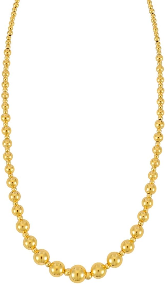 14k Yellow Gold Graduated Shiny High Polish Bead Chain Necklace 16