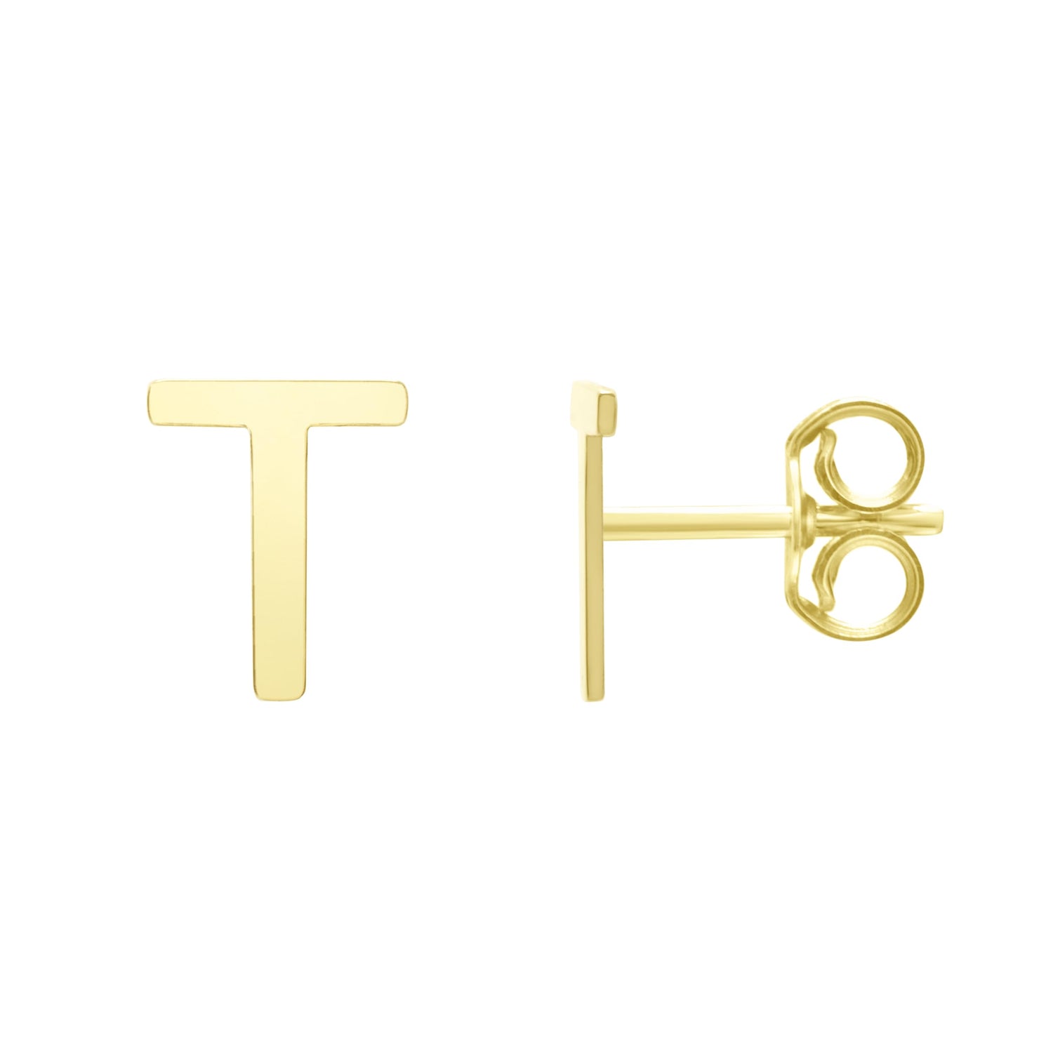 14k Yellow Gold 6.5mm High Polish Initial-T Stud Earrings