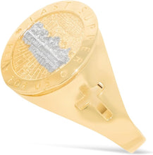 Load image into Gallery viewer, 10k Yellow Gold 17mm Last Supper Pray For Us with Cross Catholic Saint Religious Medallion Men&#39;s Ring, Sizes 5-13

