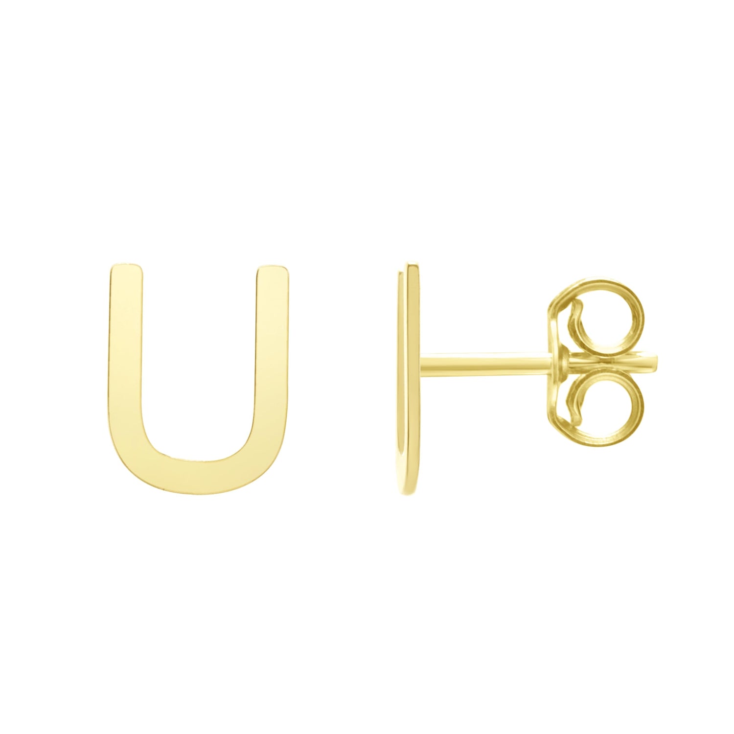 14k Yellow Gold 6.5mm High Polish Initial-U Stud Earrings