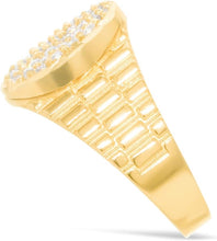 Load image into Gallery viewer, 10k Yellow Gold 13mm Railroad Pave CZ Cluster Oval Ring, Sizes 5-11

