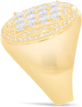 Load image into Gallery viewer, 10k Yellow Gold 21.2mm Pave CZ Oval Striped Frame Signet Ring, Sizes 4-13
