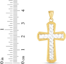 Load image into Gallery viewer, 14k Yellow Gold 1.3" Diamond Cut Intricate Two-Tone Cross Charm Pendant with optional Adjustable Chain Necklace
