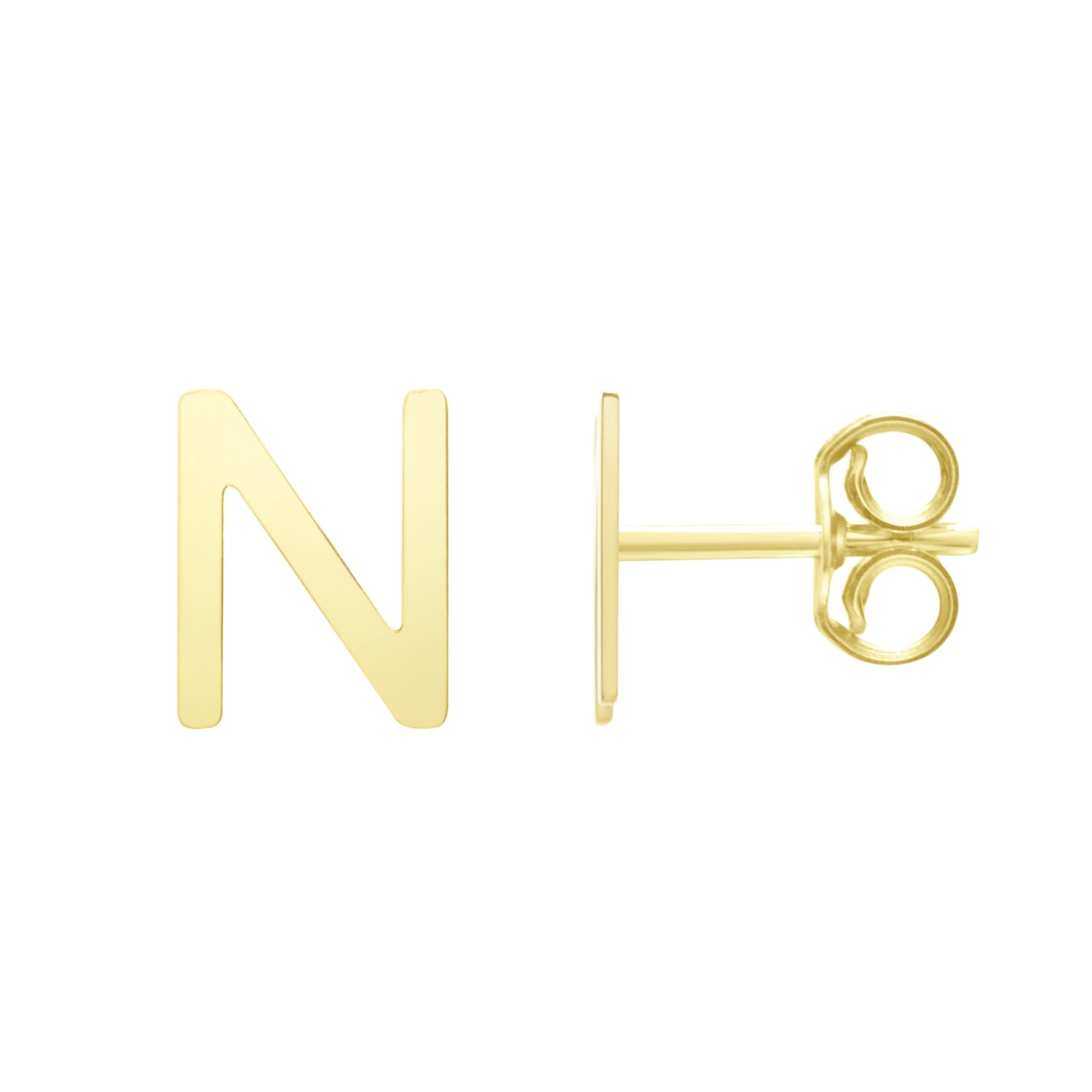 14k Yellow Gold 6.5mm High Polish Initial-N Stud Earrings