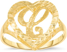 Load image into Gallery viewer, 10k Yellow Gold 15mm Heart Shape Letters A-Z Initial Ring Size 4-9
