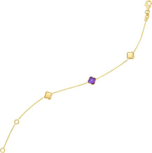 Load image into Gallery viewer, 14k Yellow Gold Natural Amethyst Gemstone Clover Charm Bracelet, Adjustable 6.25 Inch-7.25"
