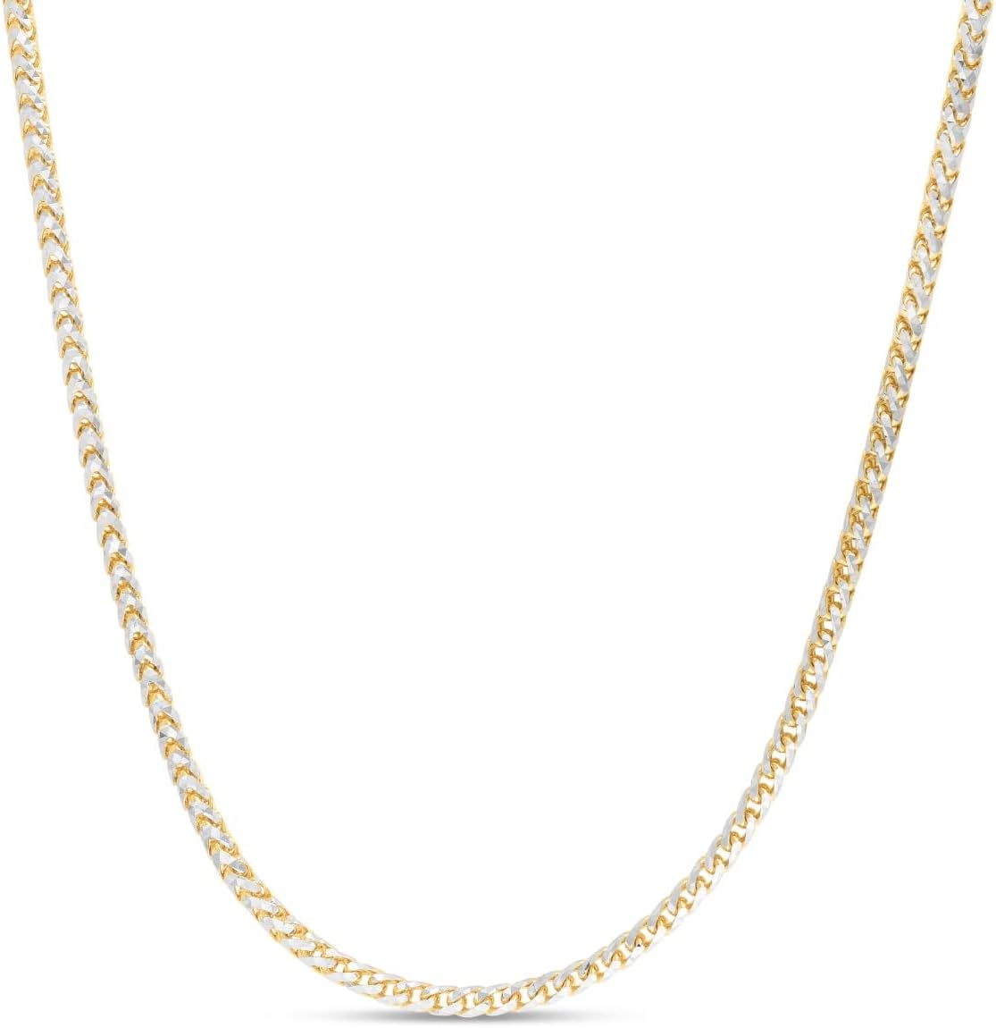 14k Yellow Gold and White Gold Two-Tone 3.1mm Solid Iced Pave Franco Chain Necklace