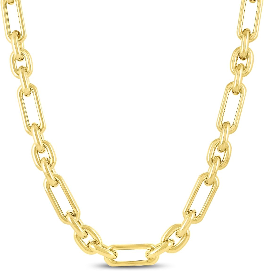 14k Yellow Gold 9.3mm Lite Paperclip Figaro with Oval Link Chain Necklace 18 Inch