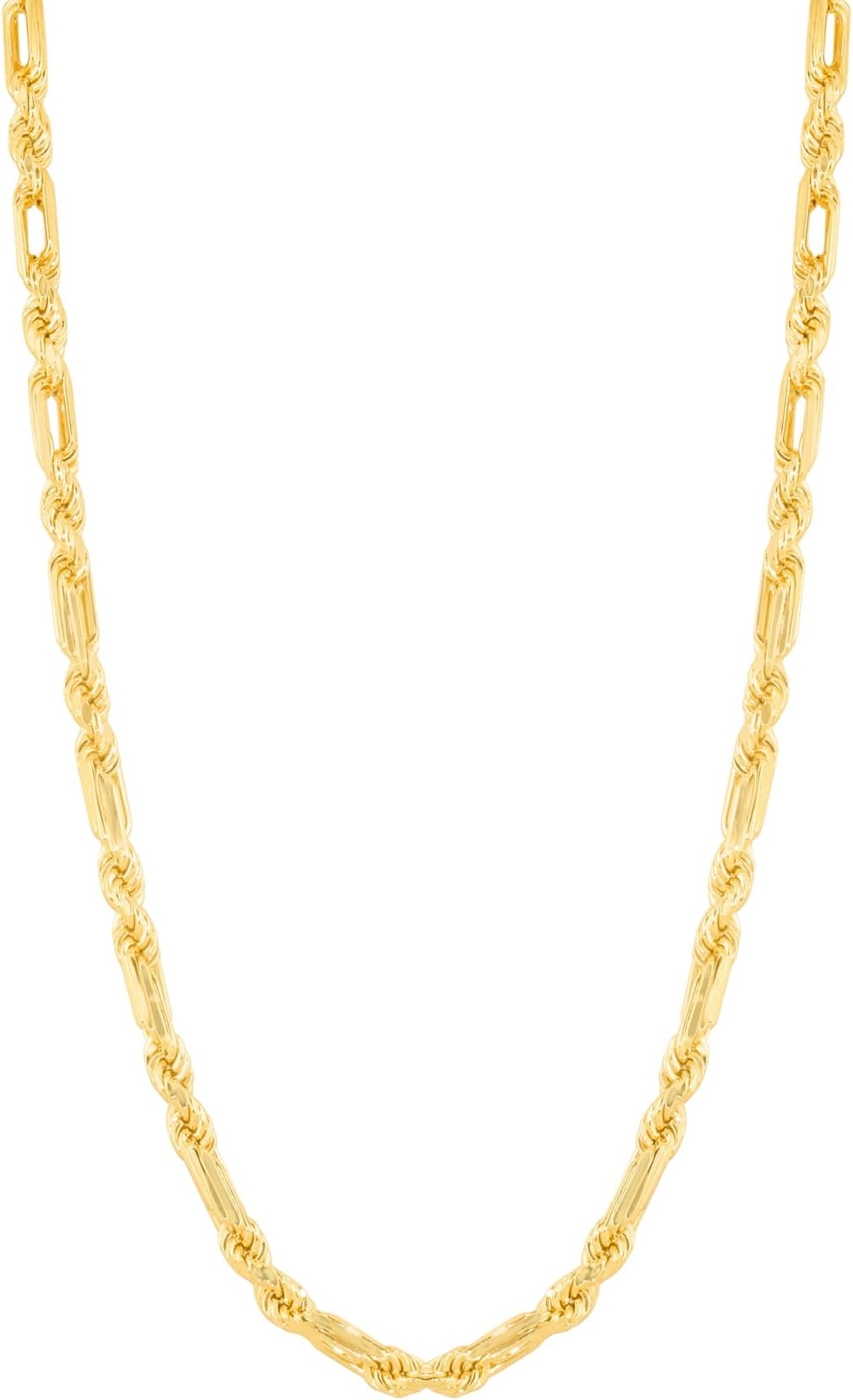 14k Yellow Gold 4.3mm Semi-Solid Figarope Chain Necklace, 22