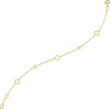 Load image into Gallery viewer, 14k Yellow Gold Alternating 4.7mm Solid &amp; 6.2mm Outline Clover Cable Charm Bracelet, 7 Inch
