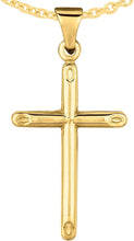 Load image into Gallery viewer, 14k Yellow Gold 0.8&quot; Classic Cylinder Tube Cross or 1&quot; Classic Cross Charm Pendant with optional Adjustable Chain Necklace
