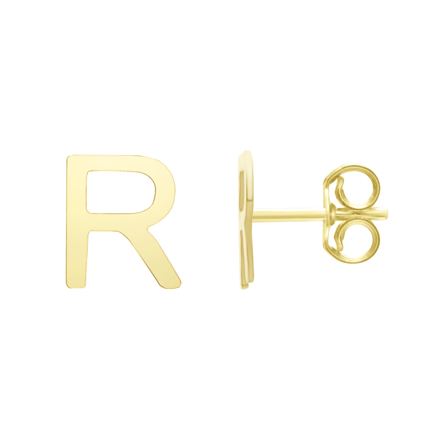 14k Yellow Gold 6.5mm High Polish Initial-R Stud Earrings