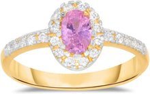 Load image into Gallery viewer, 10k Yellow Gold 9.5mm Birthstone Oval Gemstone Band CZ Ring, Size 4-10
