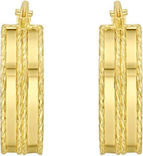 Load image into Gallery viewer, 14k Yellow Gold 18mm x 4.8mm Double Diamond Cut Edge &amp; Polished Hoop Earrings
