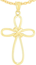 Load image into Gallery viewer, 14k Yellow Gold 1.6&quot; Wire Knotted Cross Charm Pendant with optional Adjustable Chain Necklace
