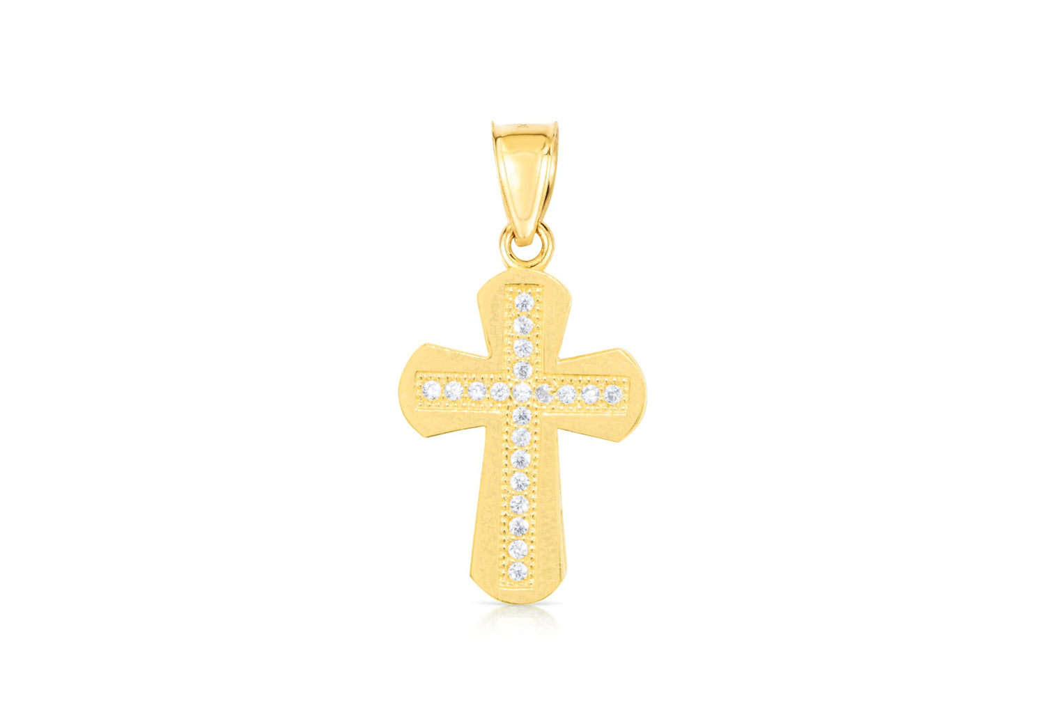 10k Yellow Gold Victorian Flared CZ Stripe Cross Religious Pendant