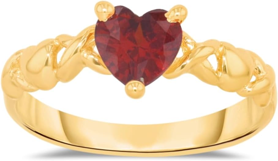 10k Yellow Gold 6.5mm Birthstone Gemstone Heart XOXO Ring, Size 4-10