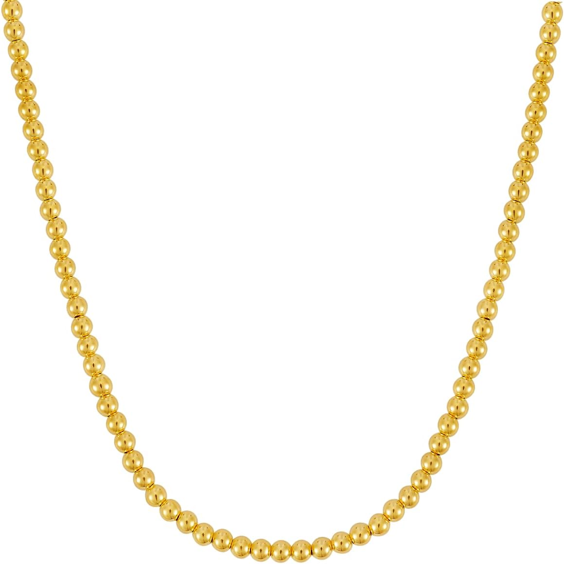 14k Yellow Gold 5mm Shiny High Polish Bead Chain Necklace 16