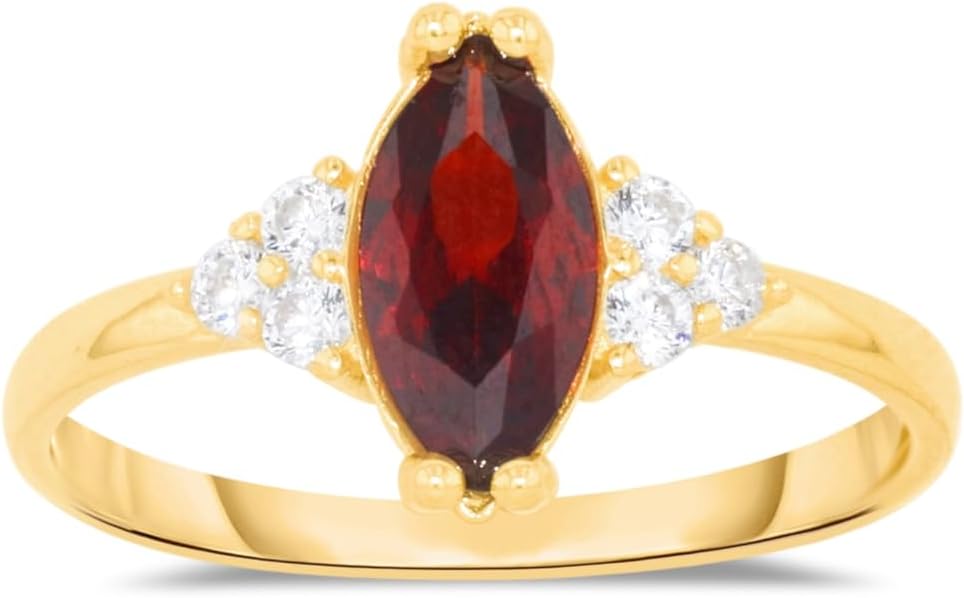 10k Yellow Gold 10.8mm Birthstone Marquise Gemstone CZ Ring, Size 4-10
