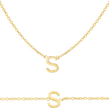 Load image into Gallery viewer, 14k Yellow Gold 0.2&quot; Mini Alphabet Letter A - Z Initial Charm Pendant with Extendable Adjustable Chain Necklace &amp; Bracelet Set
