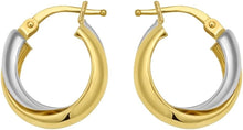Load image into Gallery viewer, 14k Yellow Gold 17mm x 9.5mm Interlocking Trinity Hoop Two-Tone Earrings
