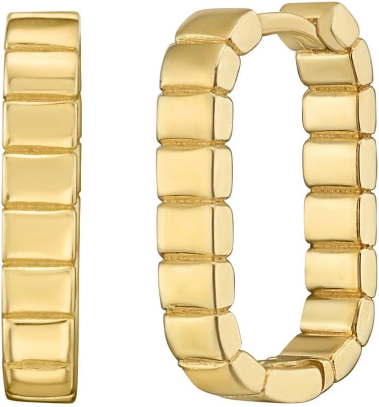 14k Yellow Gold 13.8mm x 2.7mm Polished Ribbed Oval Hoop Earrings