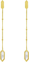 Load image into Gallery viewer, 14k Yellow Gold 57mm Mother of Pearl, Onyx or Malachite Hexagon Drop Gemstone Earrings
