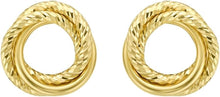 Load image into Gallery viewer, 14k Yellow Gold 11.3mm Interlocking Textured Trinity Stud Earrings
