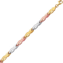 Load image into Gallery viewer, 14k Tri-Color Gold 4.7mm X Criss Cross Stampato Link Bracelet, 7.25 Inch
