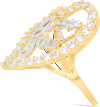 Load image into Gallery viewer, 10k Yellow Gold 22.5mm Curved Heart CZ Two-Tone I Love You Ring, Sizes 4-11
