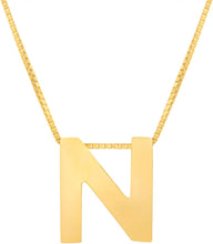 Load image into Gallery viewer, 14k Yellow Gold 0.4&quot; Block Alphabet Letter A - Z Initial Charm Pendant with Extendable Adjustable Chain Necklace

