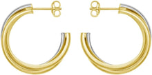 Load image into Gallery viewer, 14k Yellow Gold 24.7mm x 6.4mm Interlocking Trinity C-Hoop Two-Tone Earrings
