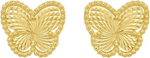 Load image into Gallery viewer, 14k Yellow Gold 8.4mm x 9.5mm Radiating Textured Butterfly Stud Earrings

