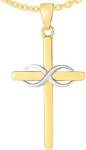 Load image into Gallery viewer, 14k Yellow Gold 1.1&quot; Infinity Classic Cross Charm Pendant with optional Adjustable Chain Necklace
