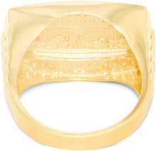 Load image into Gallery viewer, 10k Yellow Gold 17mm Last Supper with Cross Pave CZ Rectangle Men&#39;s Ring, Sizes 5 - 13
