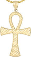 Load image into Gallery viewer, 14k Yellow Gold 1.1" Diamond Cut Ankh Cross Charm Pendant with optional Adjustable Chain Necklace
