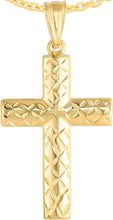 Load image into Gallery viewer, 14k Yellow Gold 0.9&quot; Reversible Diamond Cut &amp; Polished Cross Charm Pendant with optional Adjustable Chain Necklace
