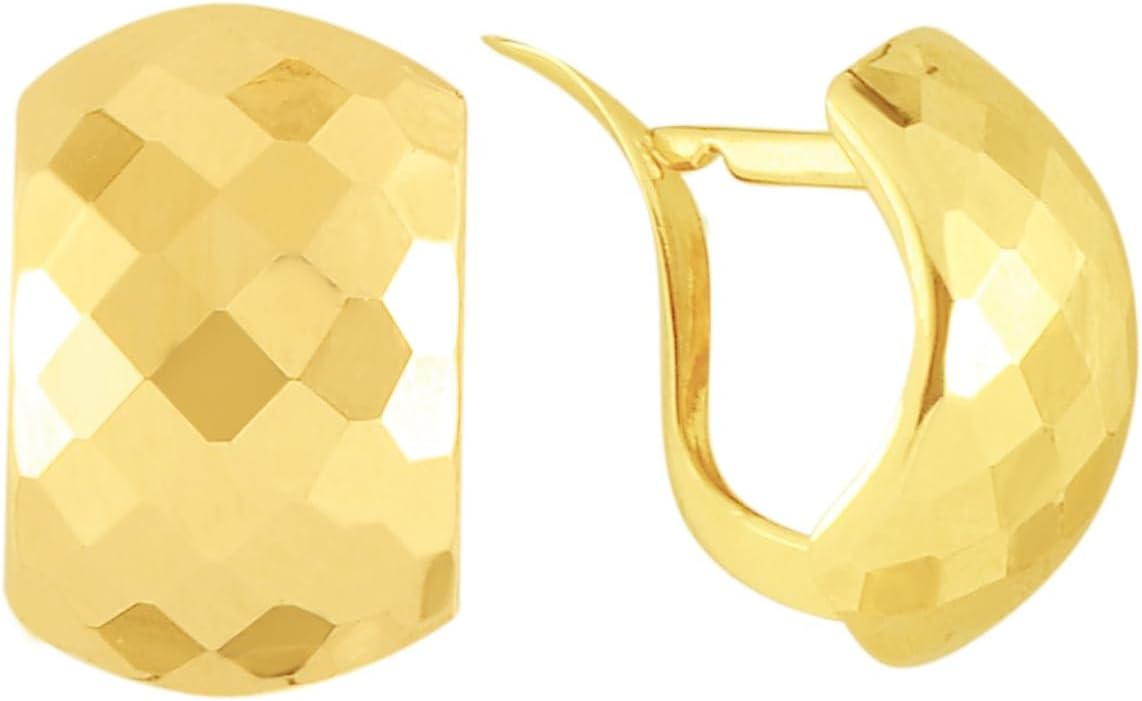 14k Yellow Gold 15mm Faceted Huggie Earrings