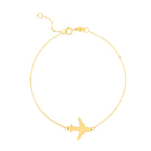 Load image into Gallery viewer, Italian 14k Yellow Gold 11.8mm Polished Airplane Charm Bracelet, Adjustable 6.25" - 7 Inch
