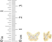 Load image into Gallery viewer, 14k Yellow Gold 8mm White Pave Checkered Butterfly Stud Earrings
