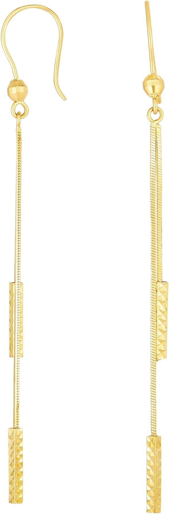 14k Yellow Gold 66mm Double Diamond Cut Bar Linear Drop Earrings