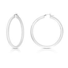 Load image into Gallery viewer, 14k White Gold 4mm x 25mm High Polish Round Tube Hoop Earrings

