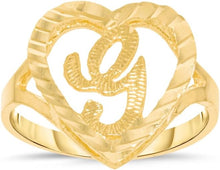 Load image into Gallery viewer, 10k Yellow Gold 15mm Heart Shape Letters A-Z Initial Ring Size 4-9
